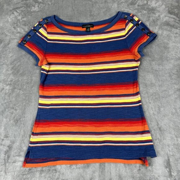 VTG Y2K Polo Jeans Co Ralph Lauren Baby Doll Tee Shirt Small Striped Colorful - Picture 1 of 7